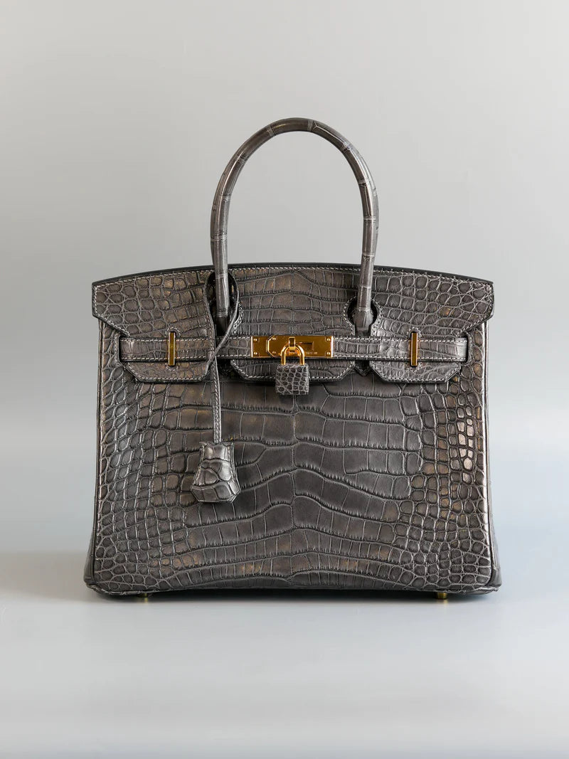 Birkin 30 Graphite Matte Alligator in Gold Hardware