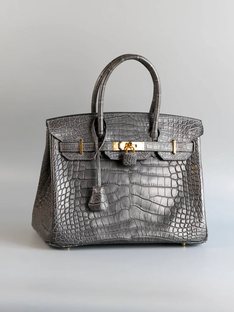 Birkin 30 Graphite Matte Alligator in Gold Hardware