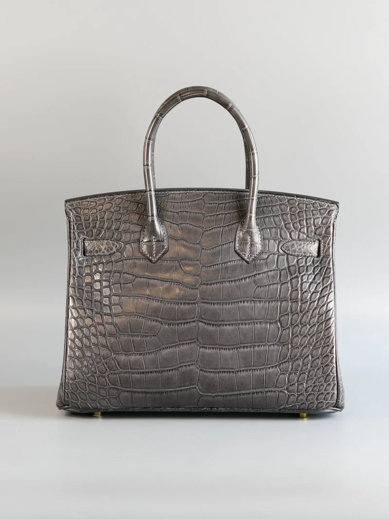Birkin 30 Graphite Matte Alligator in Gold Hardware