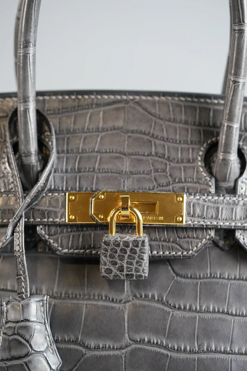Birkin 30 Graphite Matte Alligator in Gold Hardware