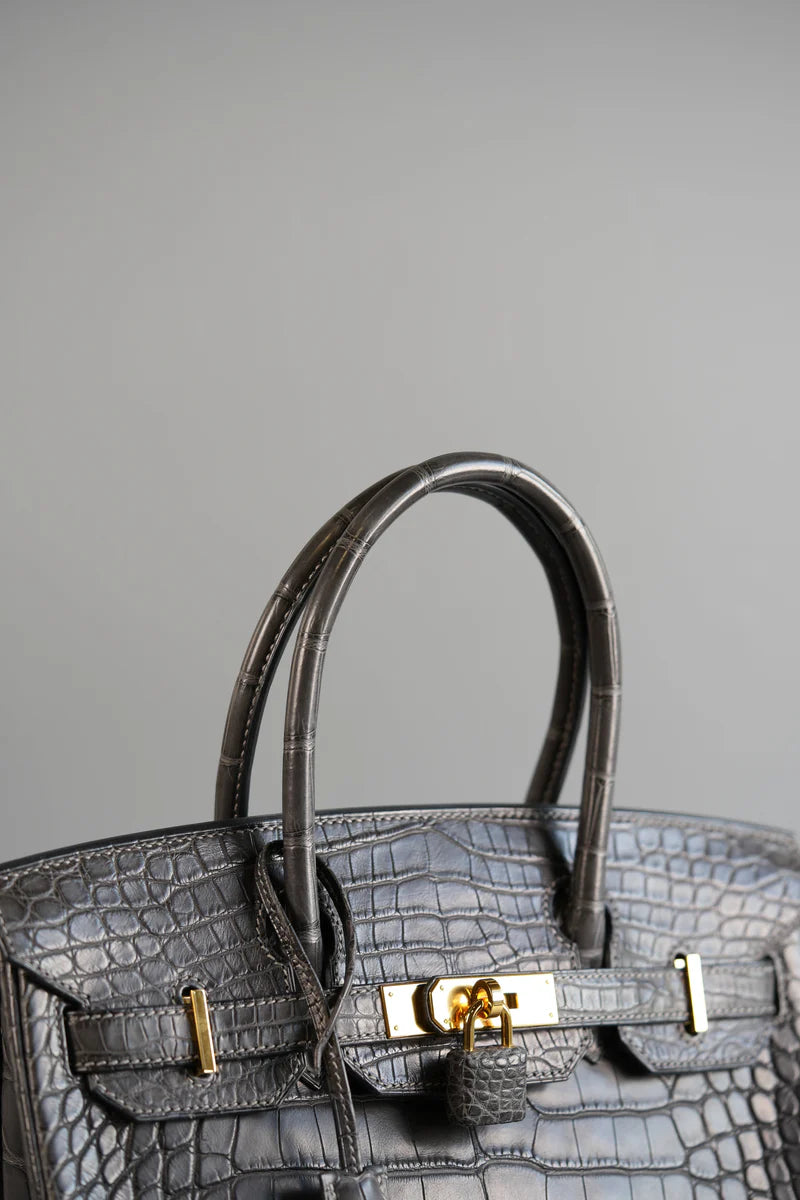Birkin 30 Graphite Matte Alligator in Gold Hardware