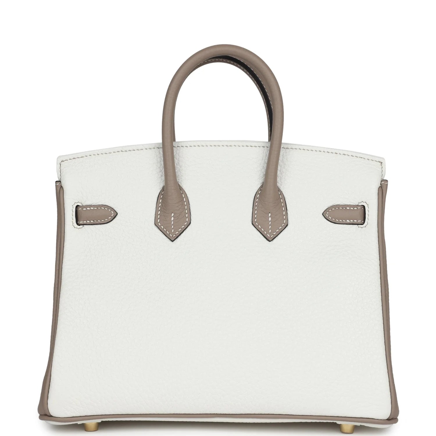 Birkin 25 White and Gris Tourterelle Clemence Gold Hardware