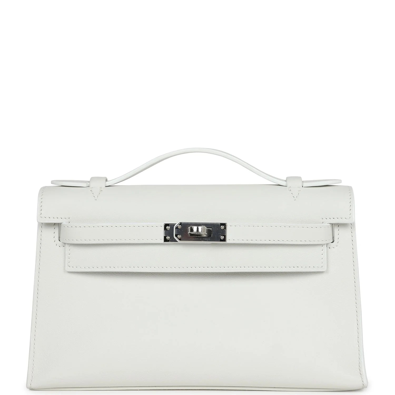 Kelly Pochette White Swift Palladium Hardware