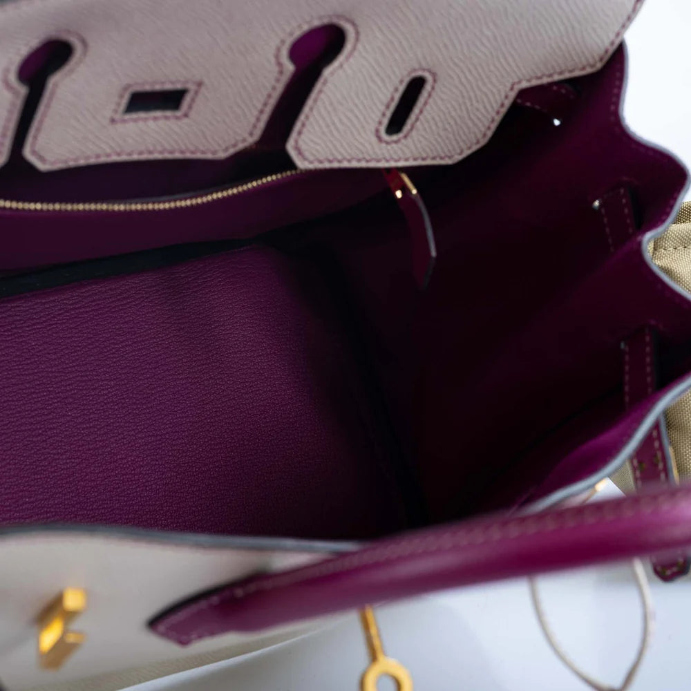BIRKIN 25 HSS ROSE POURPRE AND CRAIE EPSOM WITH BRUSHED GOLD HARDWARE