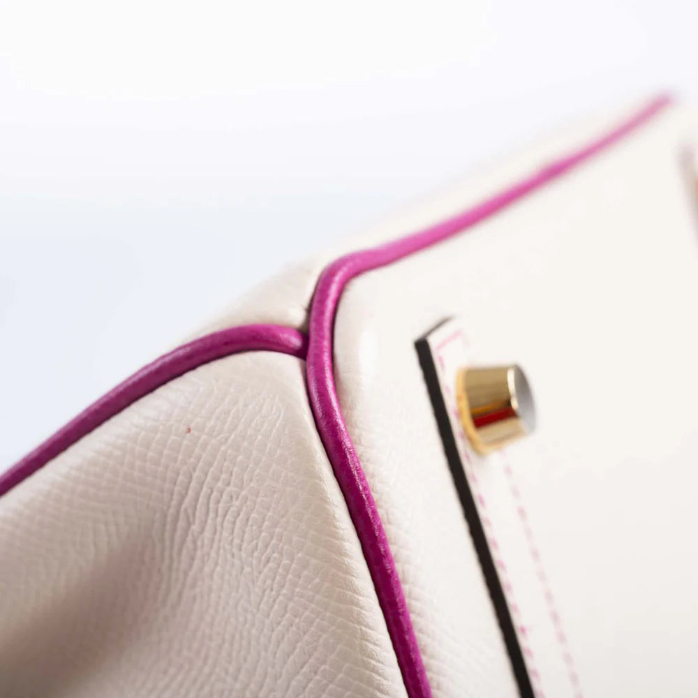 BIRKIN 25 HSS ROSE POURPRE AND CRAIE EPSOM WITH BRUSHED GOLD HARDWARE