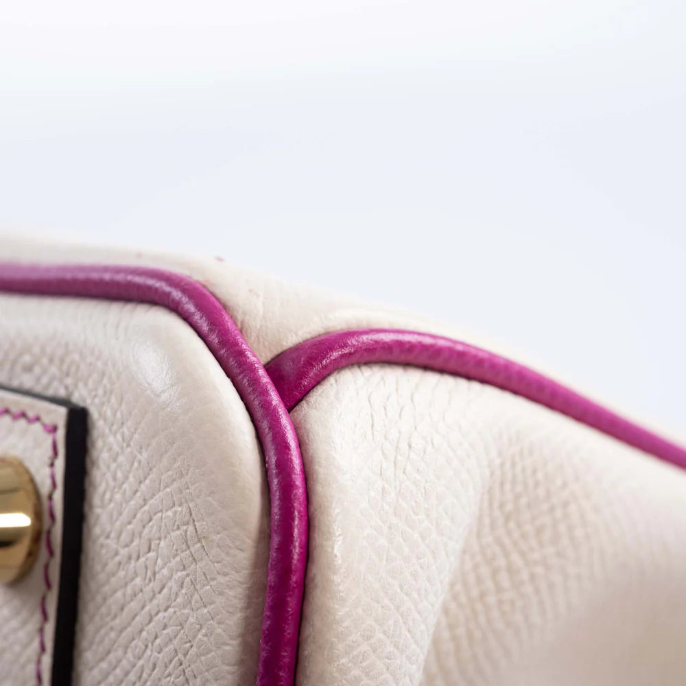 BIRKIN 25 HSS ROSE POURPRE AND CRAIE EPSOM WITH BRUSHED GOLD HARDWARE