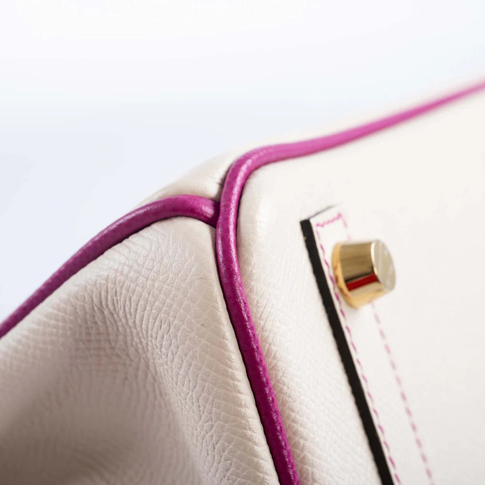 BIRKIN 25 HSS ROSE POURPRE AND CRAIE EPSOM WITH BRUSHED GOLD HARDWARE