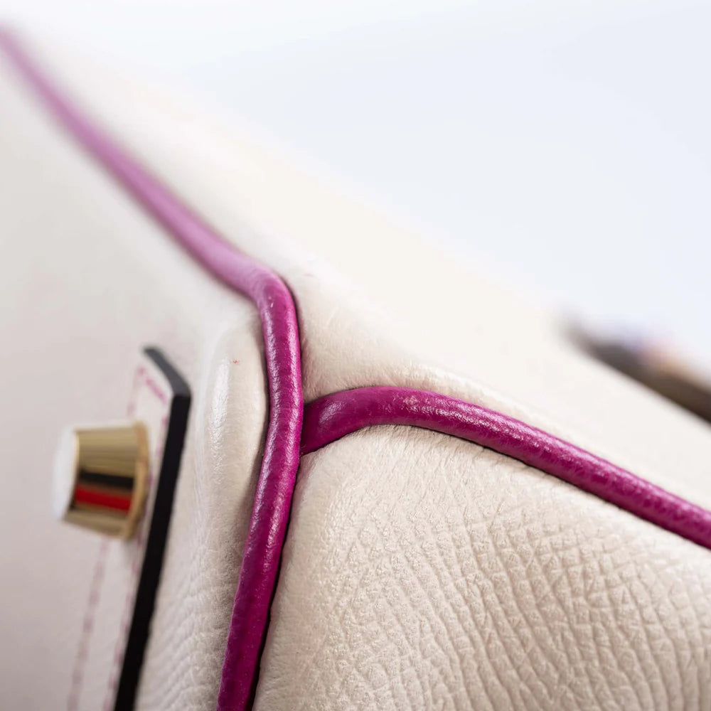 BIRKIN 25 HSS ROSE POURPRE AND CRAIE EPSOM WITH BRUSHED GOLD HARDWARE