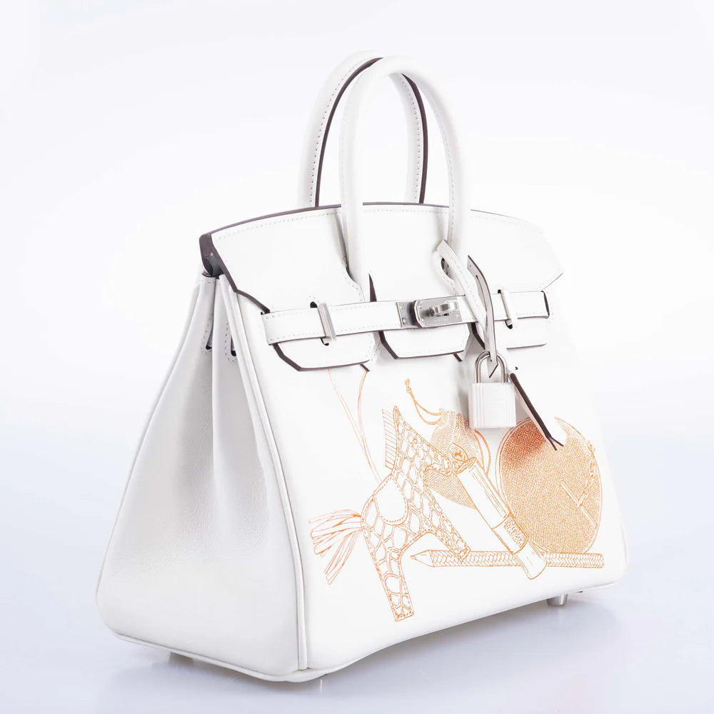 BIRKIN 25 IN AND OUT BLANC SWIFT WITH PALLADIUM HARDWARE