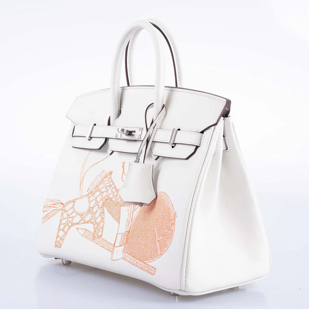 BIRKIN 25 IN AND OUT BLANC SWIFT WITH PALLADIUM HARDWARE