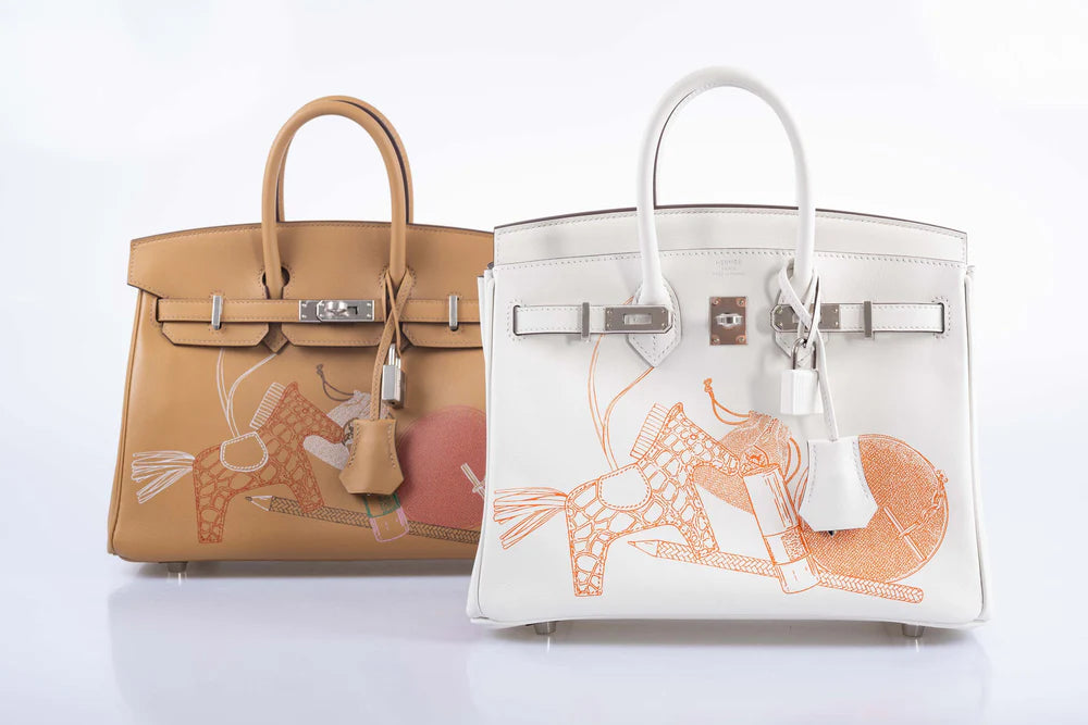 BIRKIN 25 IN AND OUT BLANC SWIFT WITH PALLADIUM HARDWARE