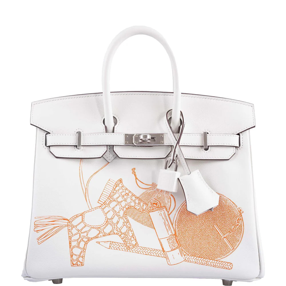 BIRKIN 25 IN AND OUT BLANC SWIFT WITH PALLADIUM HARDWARE