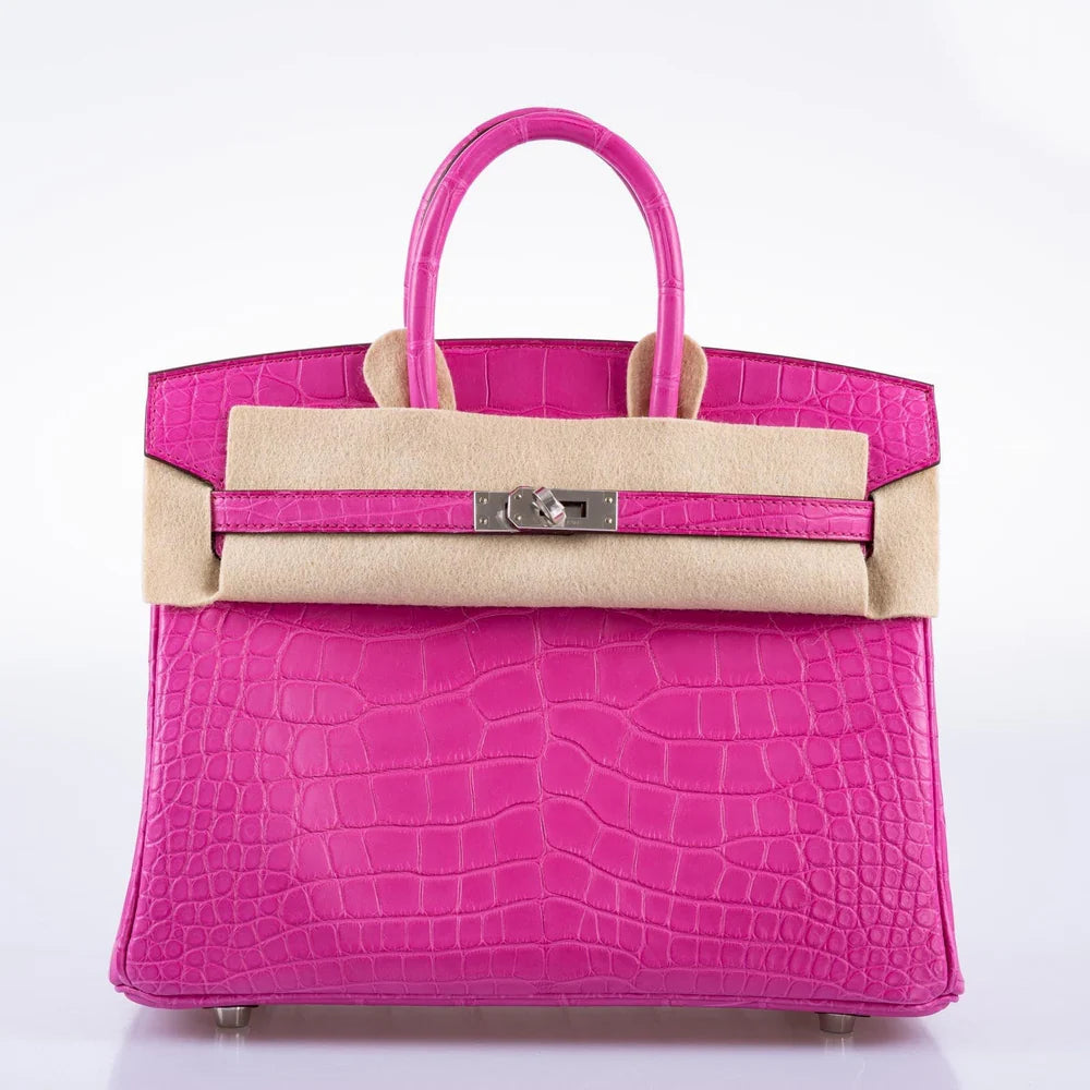 BIRKIN 25 ROSE SHOCKING MATTE ALLIGATOR PALLADIUM HARDWARE
