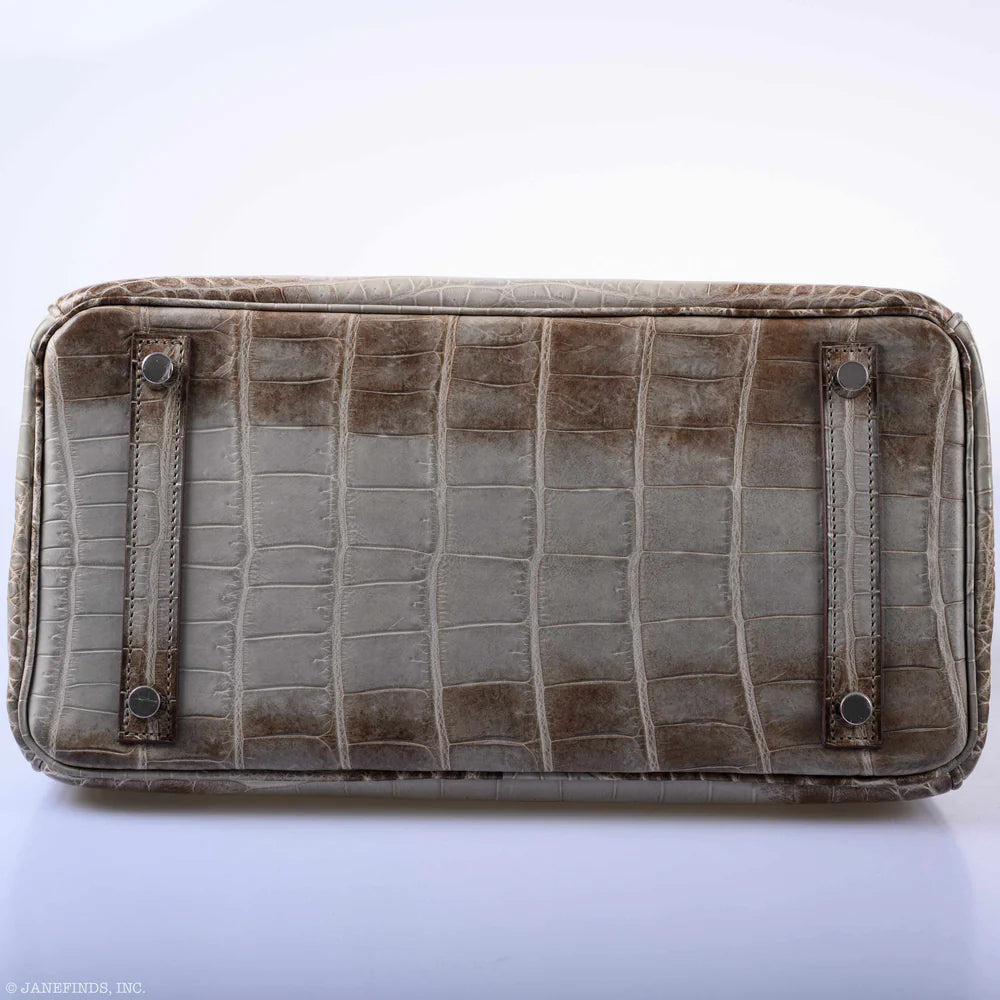 BIRKIN 30 GRIS CENDRE HIMALAYA NILOTICUS CROCODILE PALLADIUM HARDWARE