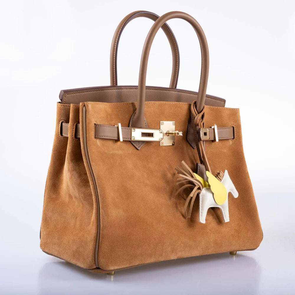 BIRKIN 30 GRIZZLY CHAMOIS VEAU DOBLIS SUEDE AND ALEZAN SWIFT WITH GOLD HARDWARE