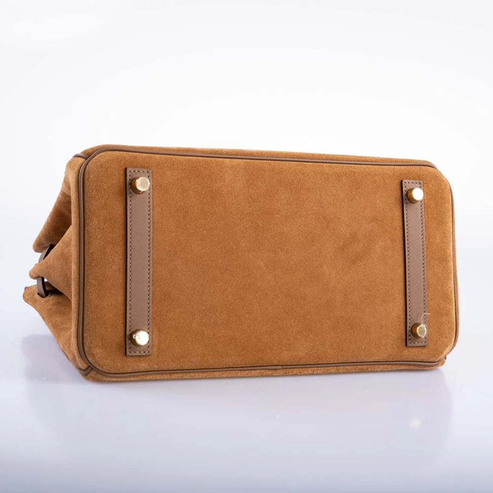 BIRKIN 30 GRIZZLY CHAMOIS VEAU DOBLIS SUEDE AND ALEZAN SWIFT WITH GOLD HARDWARE