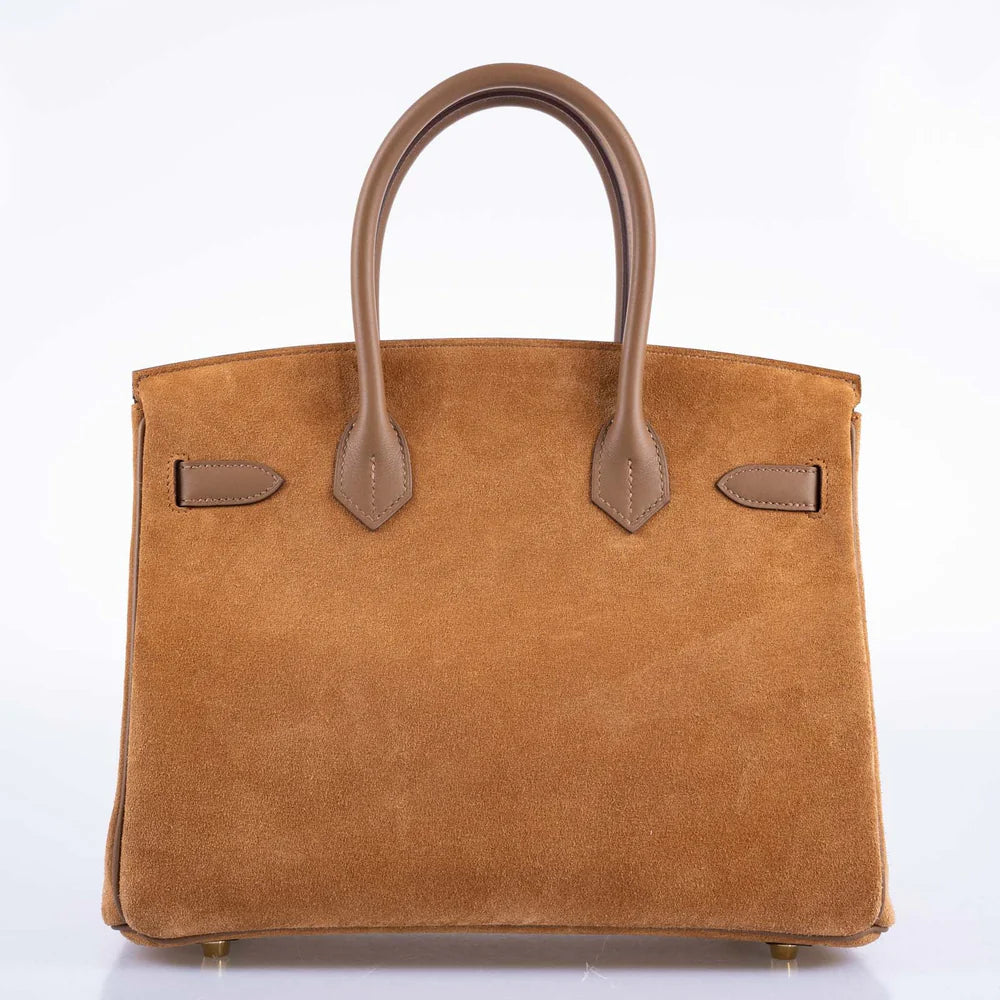 BIRKIN 30 GRIZZLY CHAMOIS VEAU DOBLIS SUEDE AND ALEZAN SWIFT WITH GOLD HARDWARE