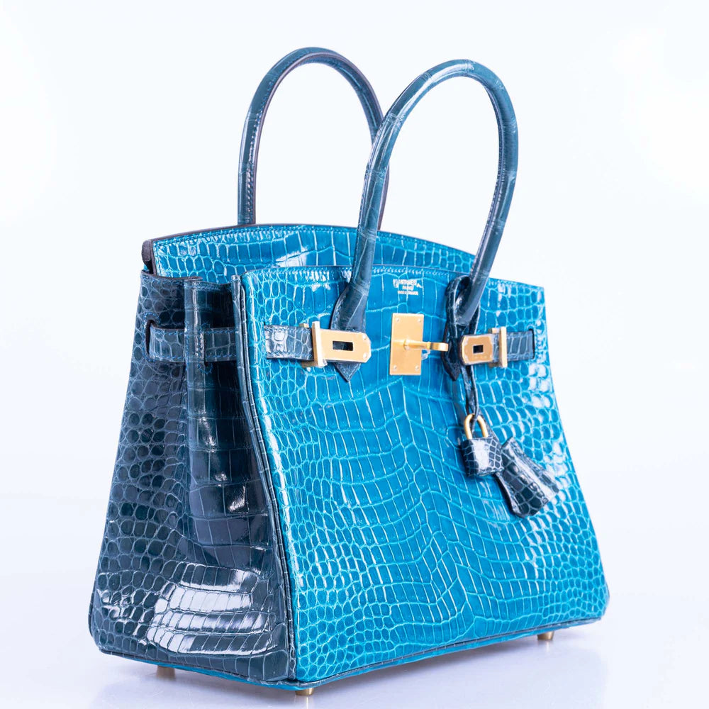 BIRKIN 30 HSS BLUE IZMIR AND BLUE COLVERT POROSUS CROCODILE BRUSHED GOLD HARDWARE