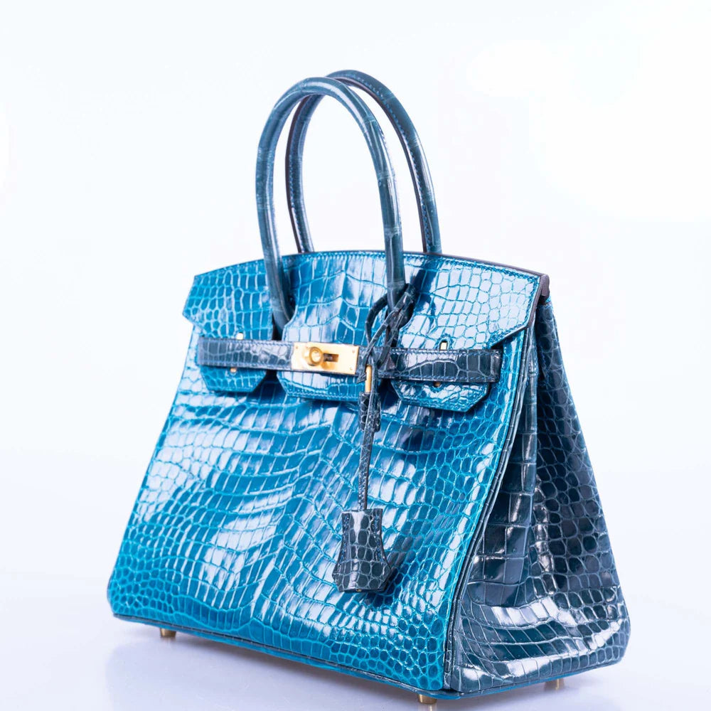BIRKIN 30 HSS BLUE IZMIR AND BLUE COLVERT POROSUS CROCODILE BRUSHED GOLD HARDWARE