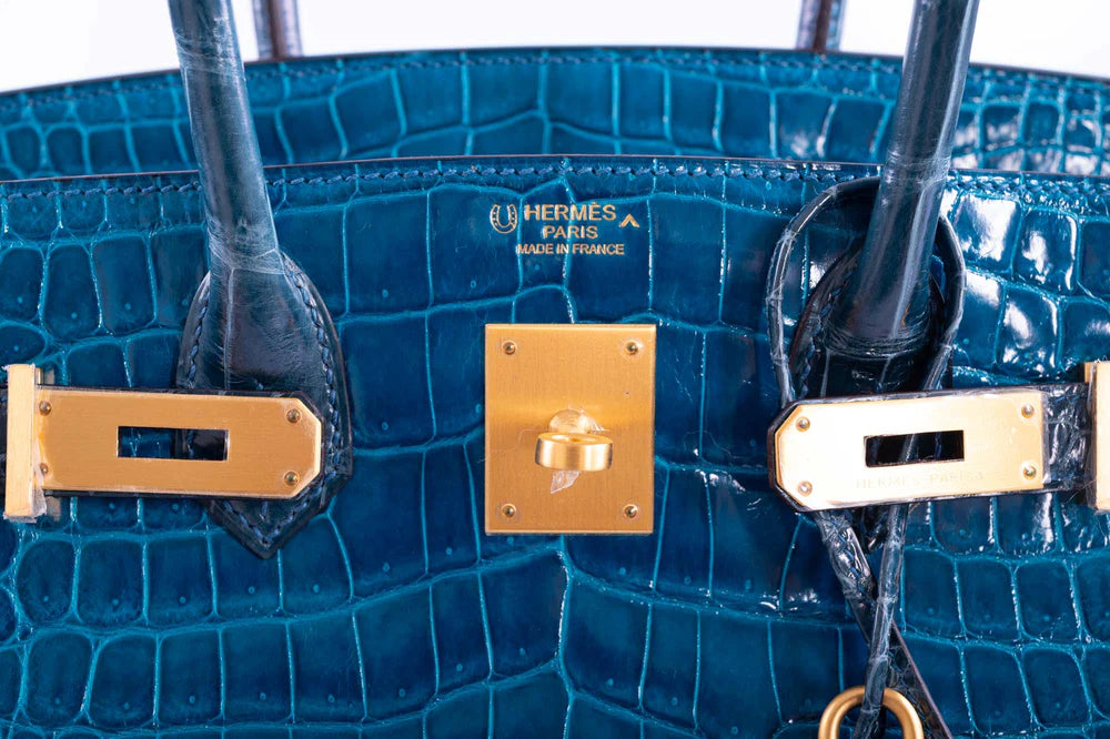 BIRKIN 30 HSS BLUE IZMIR AND BLUE COLVERT POROSUS CROCODILE BRUSHED GOLD HARDWARE