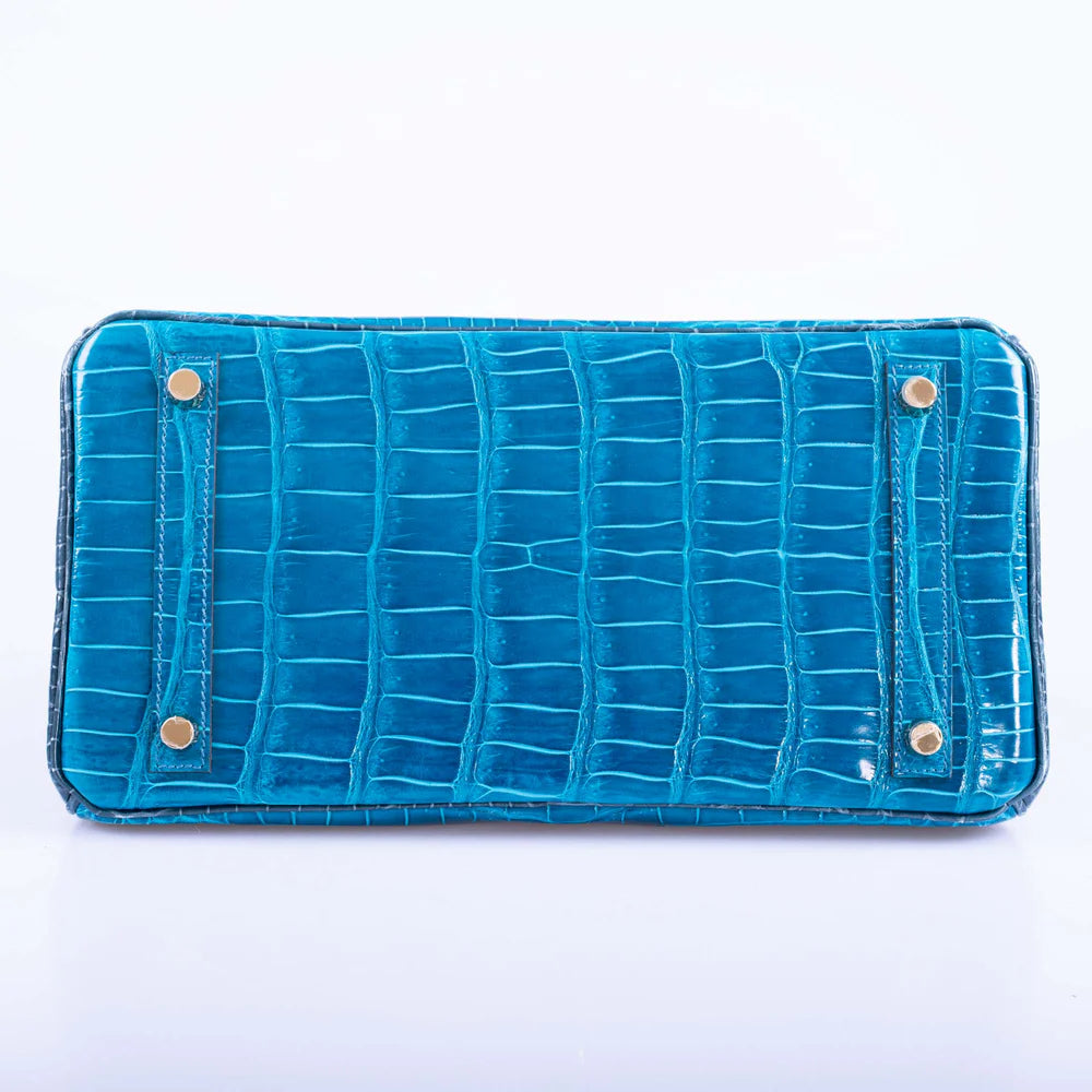 BIRKIN 30 HSS BLUE IZMIR AND BLUE COLVERT POROSUS CROCODILE BRUSHED GOLD HARDWARE