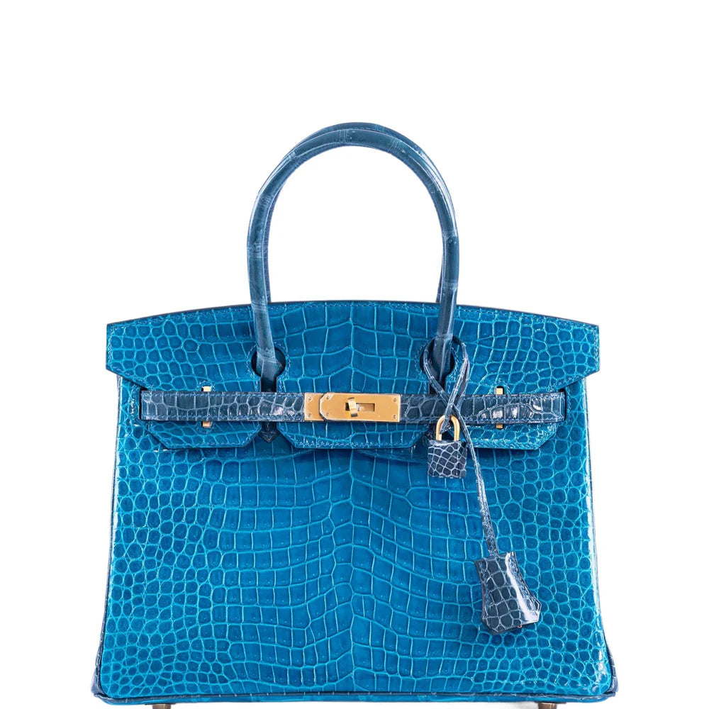 BIRKIN 30 HSS BLUE IZMIR AND BLUE COLVERT POROSUS CROCODILE BRUSHED GOLD HARDWARE