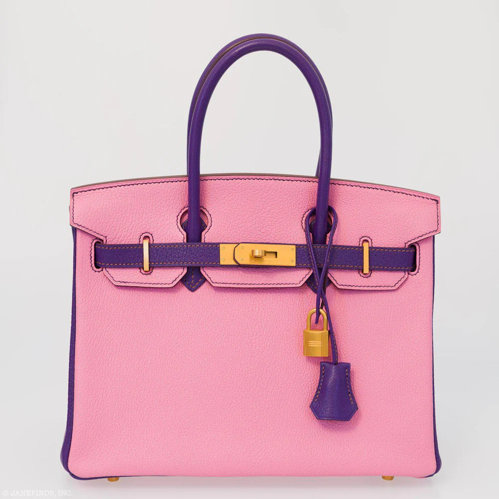 BIRKIN 30 HSS ROSE CONFETTI & ANEMONE CHEVRE LEATHER BRUSHED GOLD HARDWARE - 2014, R SQUARE