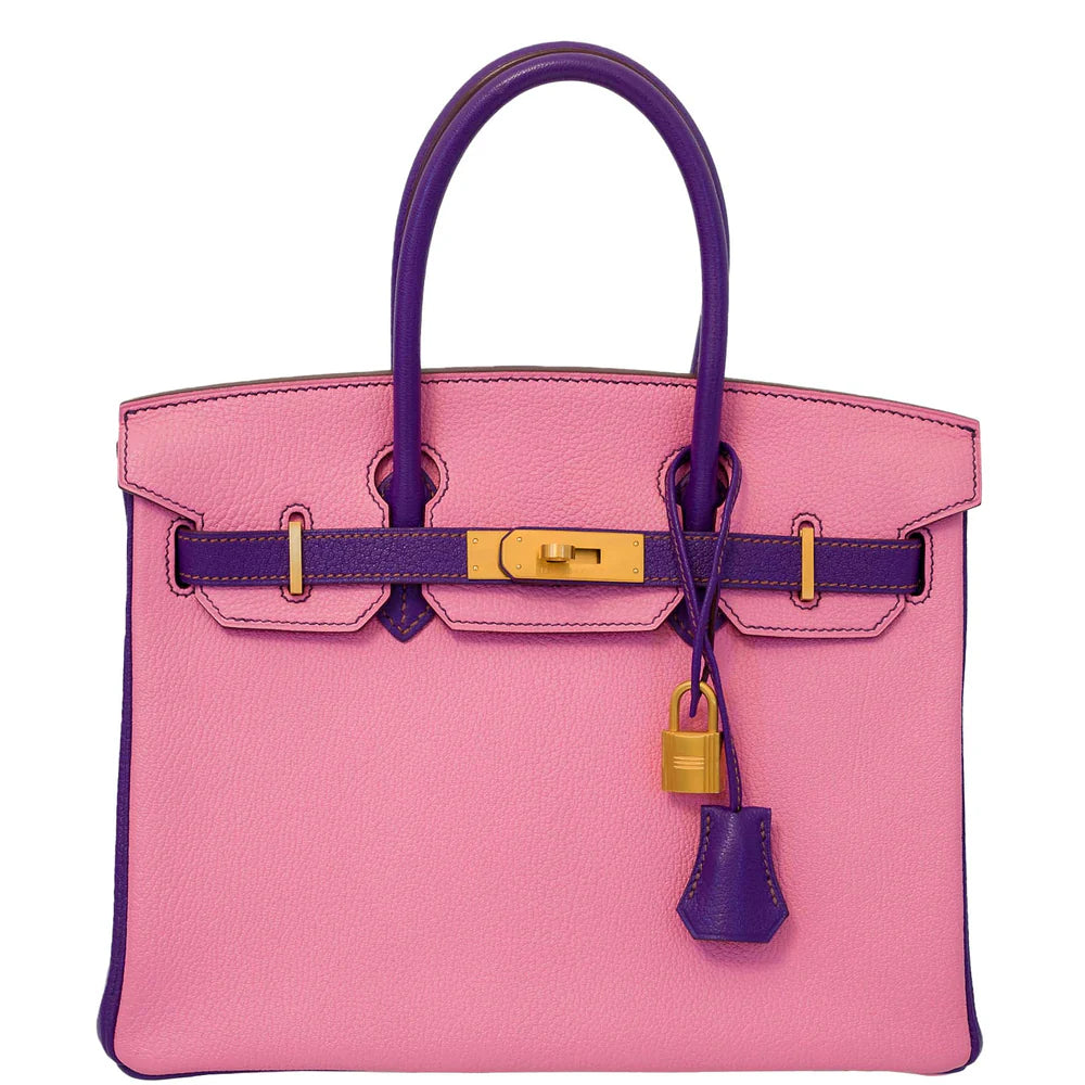 BIRKIN 30 HSS ROSE CONFETTI & ANEMONE CHEVRE LEATHER BRUSHED GOLD HARDWARE - 2014, R SQUARE
