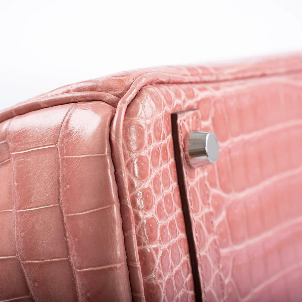 BIRKIN 30 ROSE INDIENNES SHINY POROSUS CROCODILE PALLADIUM HARDWARE