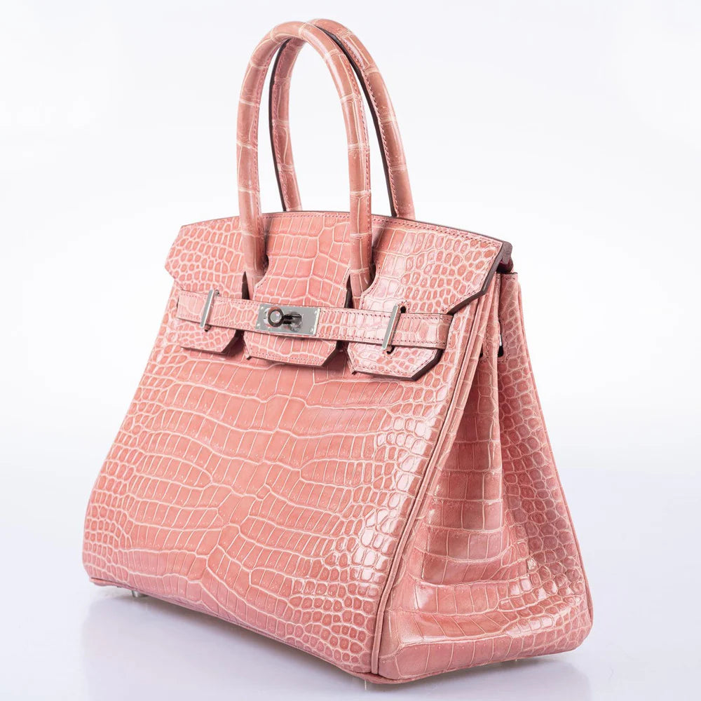 BIRKIN 30 ROSE INDIENNES SHINY POROSUS CROCODILE PALLADIUM HARDWARE