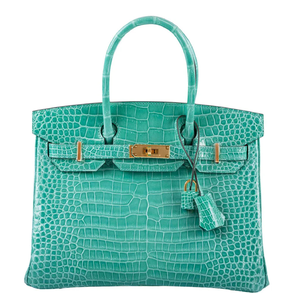 BIRKIN 30 VERT JADE SHINY POROSUS CROCODILE GOLD HARDWARE