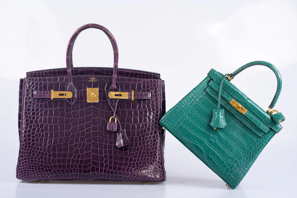 BIRKIN 25 GRIS CAILLOU & ETOUPE GRIZZLY AND SWIFT PALLADIUM HARDWARE (CopHERMÈS BIRKIN 35 AMETHYST POROSUS CROCODILE WITH GOLD HARDWAREy)