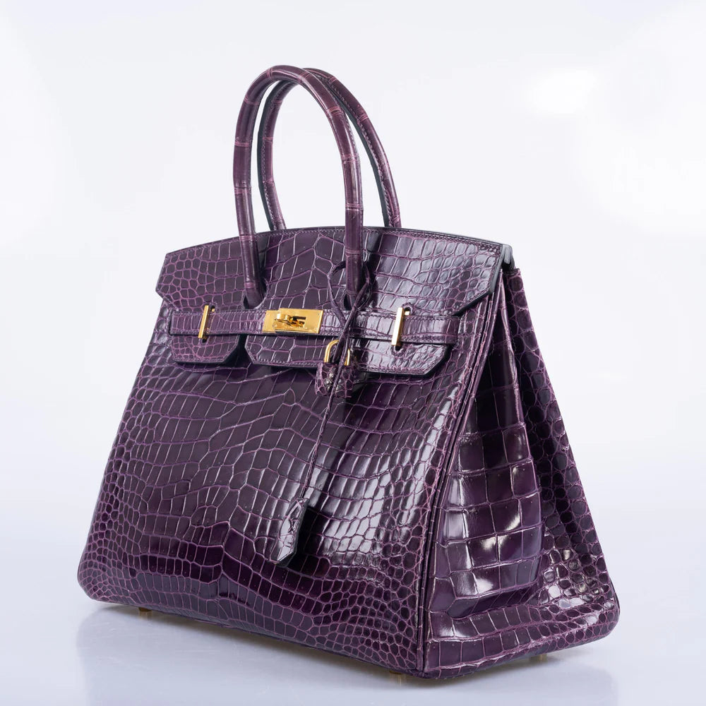 BIRKIN 35 AMETHYST POROSUS CROCODILE WITH GOLD HARDWARE