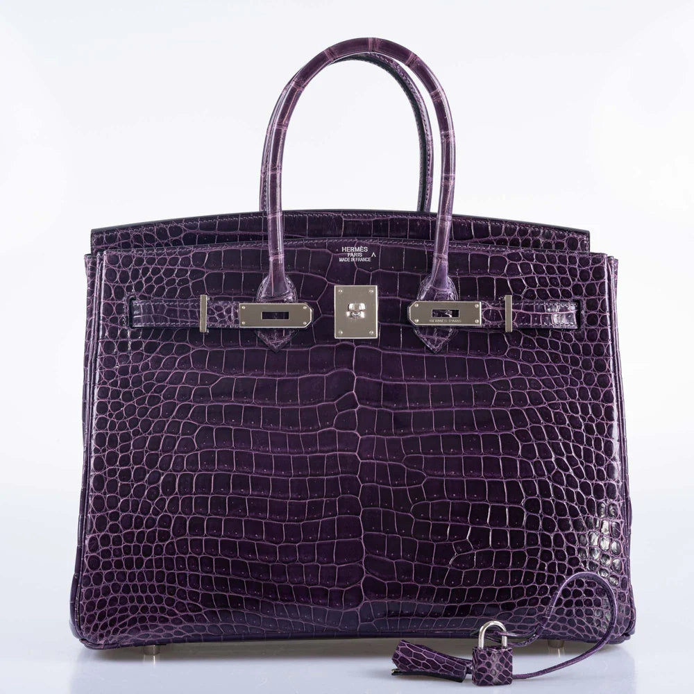 BIRKIN 35 AMETHYST POROSUS CROCODILE WITH PALLADIUM HARDWARE