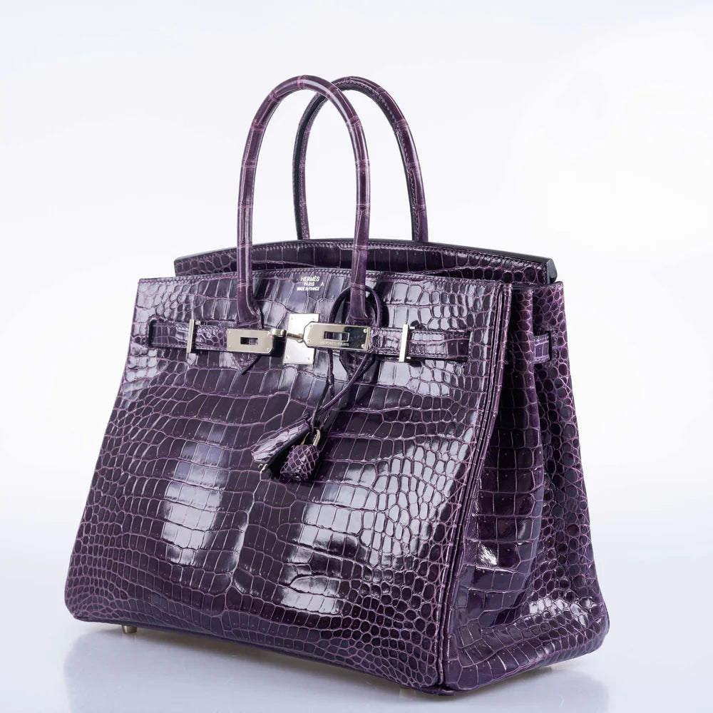 BIRKIN 35 AMETHYST POROSUS CROCODILE WITH PALLADIUM HARDWARE
