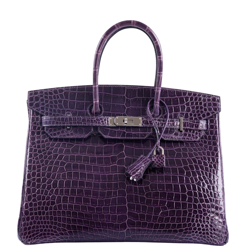 BIRKIN 35 AMETHYST POROSUS CROCODILE WITH PALLADIUM HARDWARE