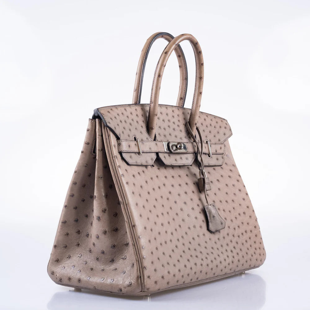 BIRKIN 35 GRIS TOURTERELLE OSTRICH PALLADIUM HARDWARE