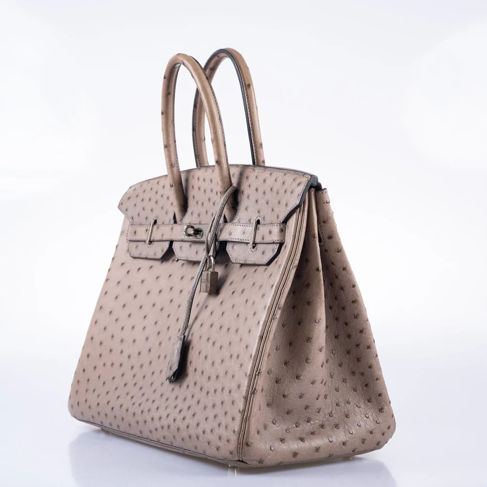 BIRKIN 35 GRIS TOURTERELLE OSTRICH PALLADIUM HARDWARE