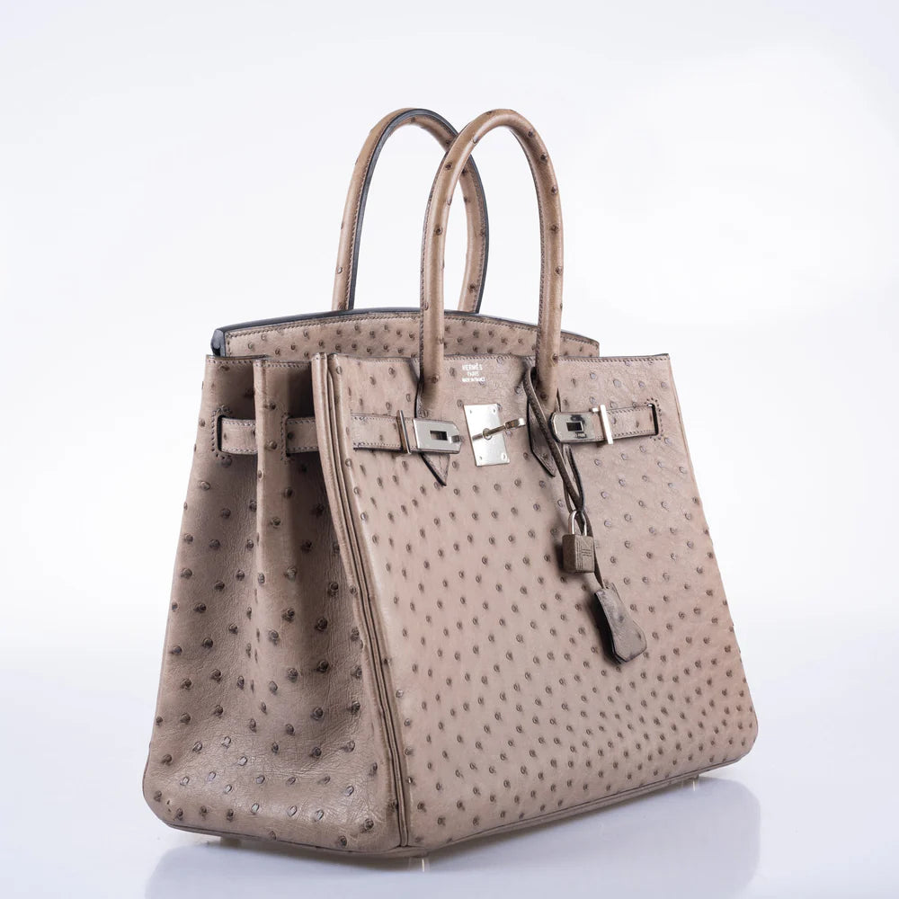 BIRKIN 35 GRIS TOURTERELLE OSTRICH PALLADIUM HARDWARE