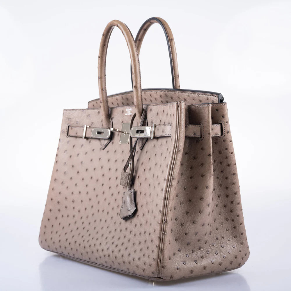BIRKIN 35 GRIS TOURTERELLE OSTRICH PALLADIUM HARDWARE