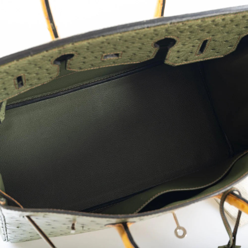 BIRKIN 35 SPECIAL ORDER VERT OLIVE & SABLE OSTRICH PALLADIUM HARDWARE