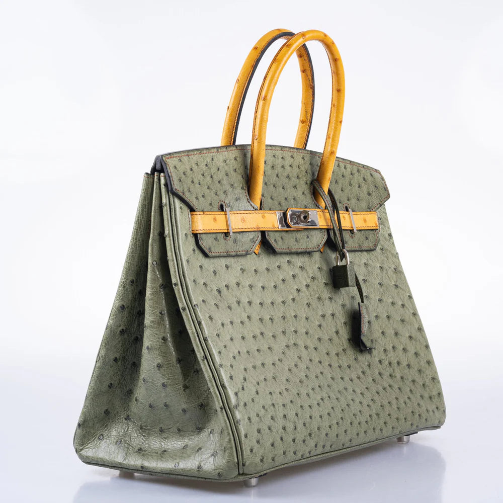 BIRKIN 35 SPECIAL ORDER VERT OLIVE & SABLE OSTRICH PALLADIUM HARDWARE