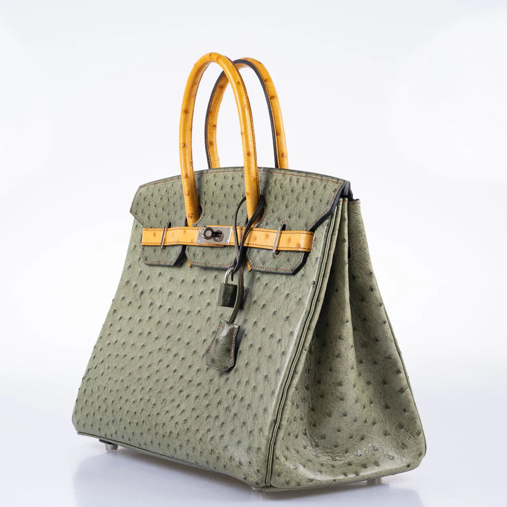 BIRKIN 35 SPECIAL ORDER VERT OLIVE & SABLE OSTRICH PALLADIUM HARDWARE