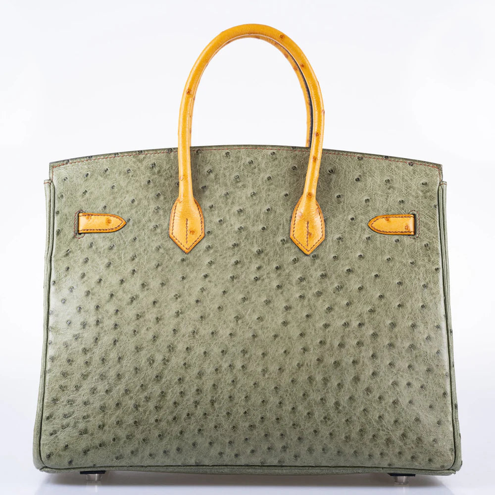 BIRKIN 35 SPECIAL ORDER VERT OLIVE & SABLE OSTRICH PALLADIUM HARDWARE