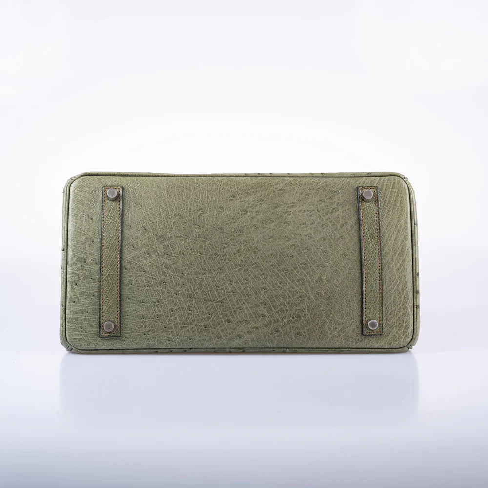 BIRKIN 35 SPECIAL ORDER VERT OLIVE & SABLE OSTRICH PALLADIUM HARDWARE