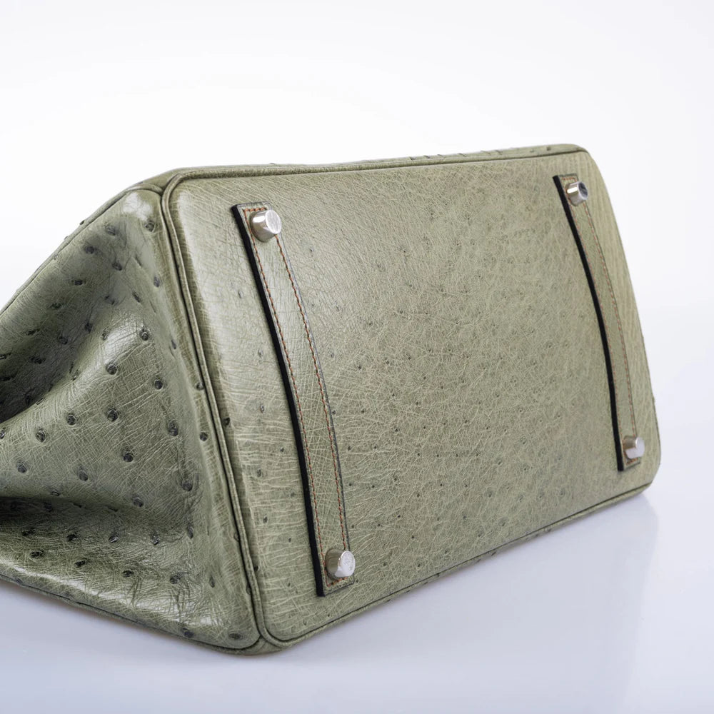BIRKIN 35 SPECIAL ORDER VERT OLIVE & SABLE OSTRICH PALLADIUM HARDWARE