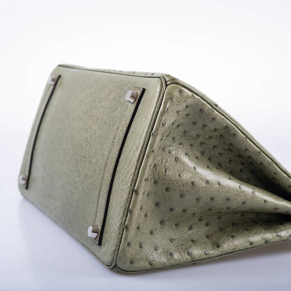 BIRKIN 35 SPECIAL ORDER VERT OLIVE & SABLE OSTRICH PALLADIUM HARDWARE