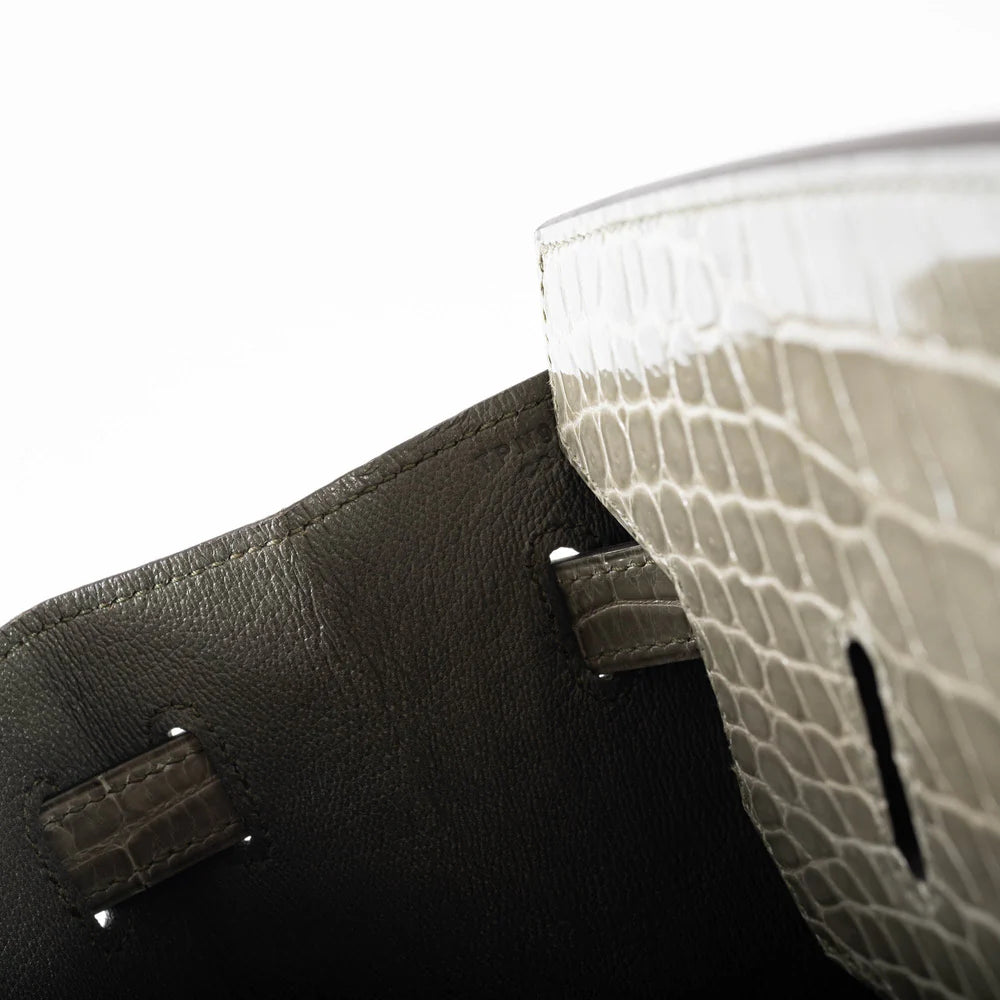 BIRKIN 40 GRIS TOURTERELLE SHINY POROSUS CROCODILE GOLD HARDWARE