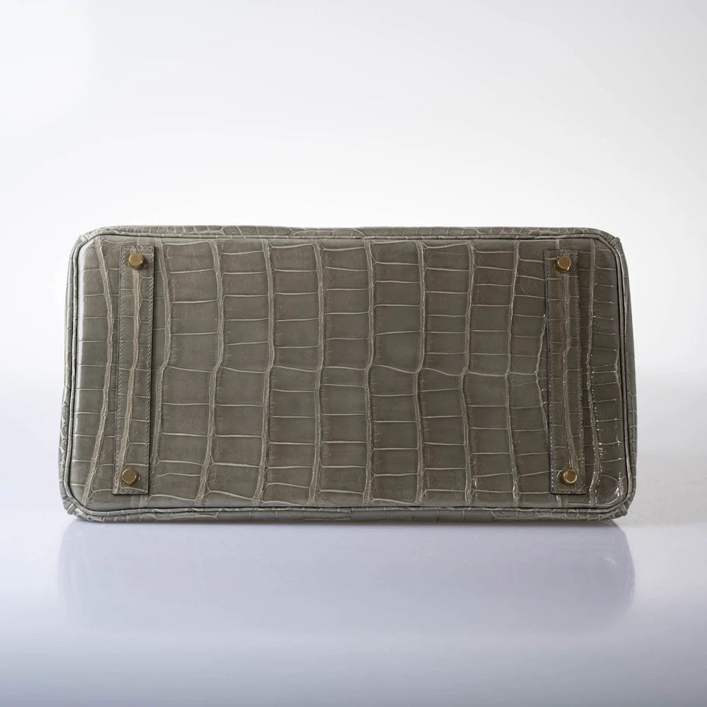 BIRKIN 40 GRIS TOURTERELLE SHINY POROSUS CROCODILE GOLD HARDWARE