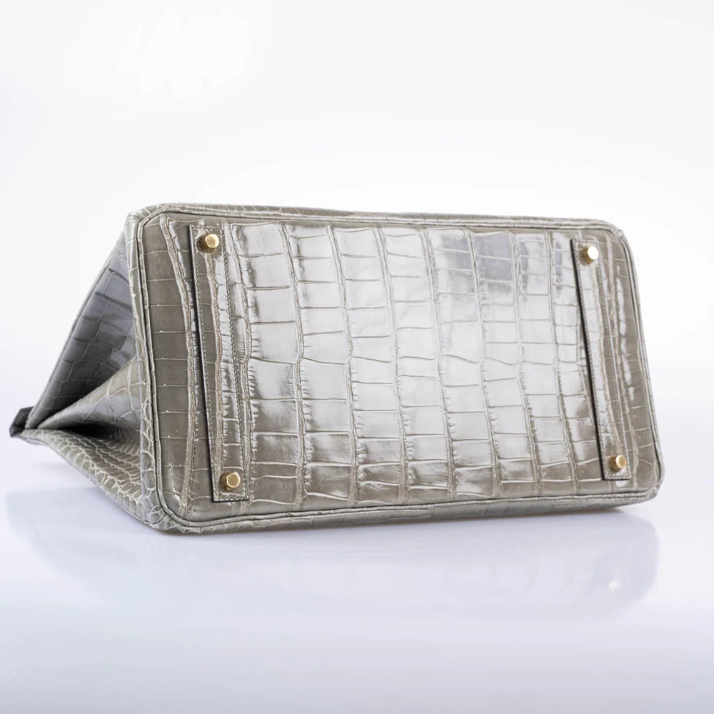 BIRKIN 40 GRIS TOURTERELLE SHINY POROSUS CROCODILE GOLD HARDWARE